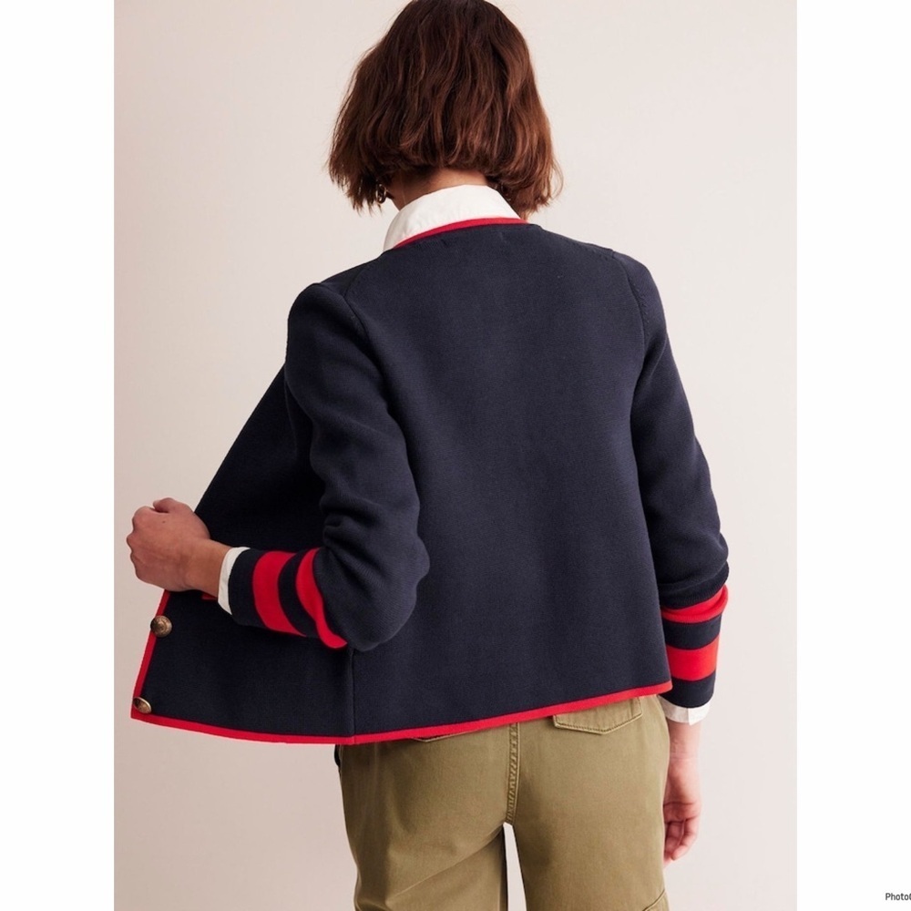 Boden Blue 100% Cotton Holly Knitted Cardigan Navy Red Knitted Size 16-18 NWT - Picture 2 of 13
